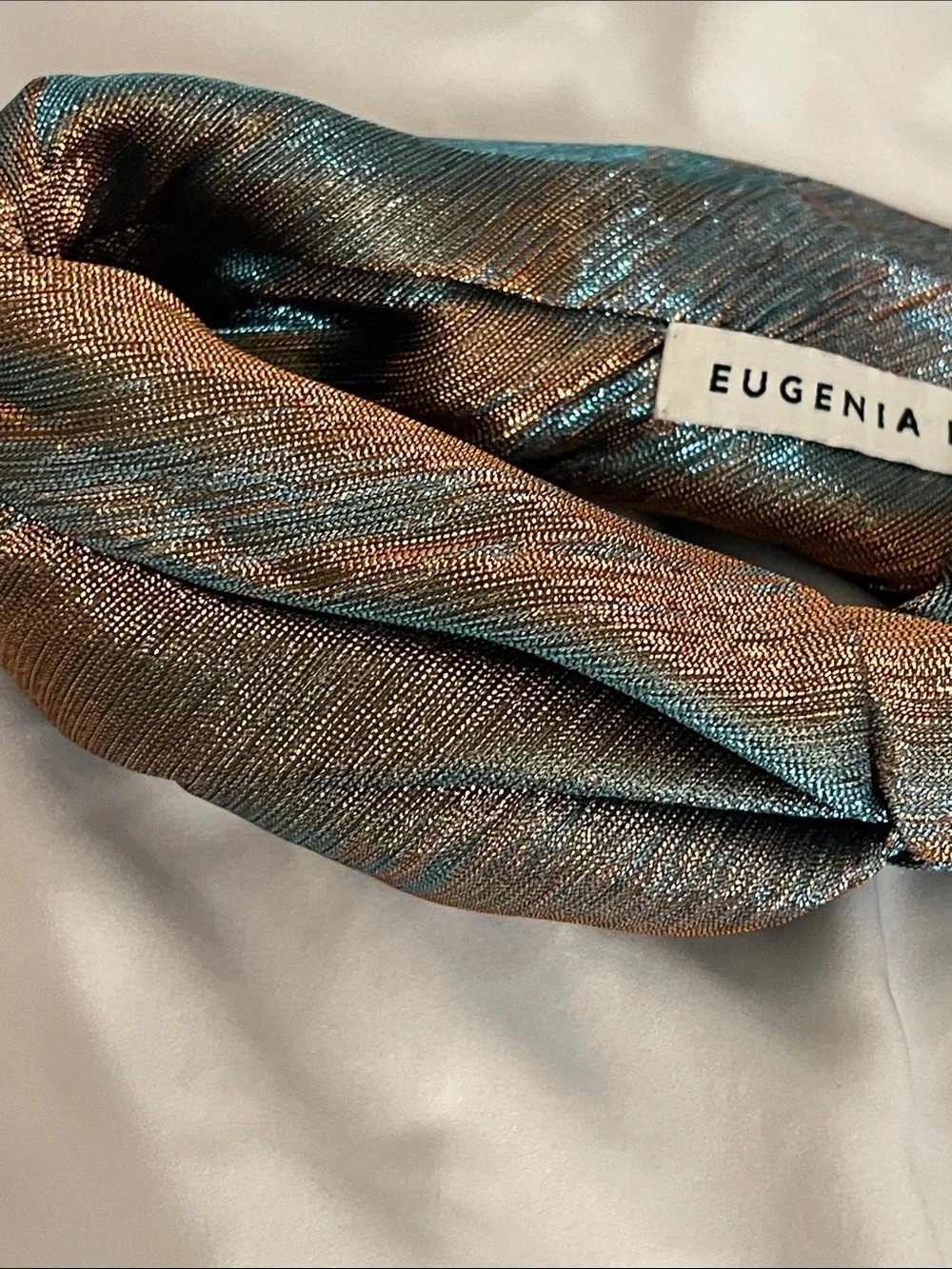 Eugenia Kim Teal and Bronze Iridescent Twist Headband